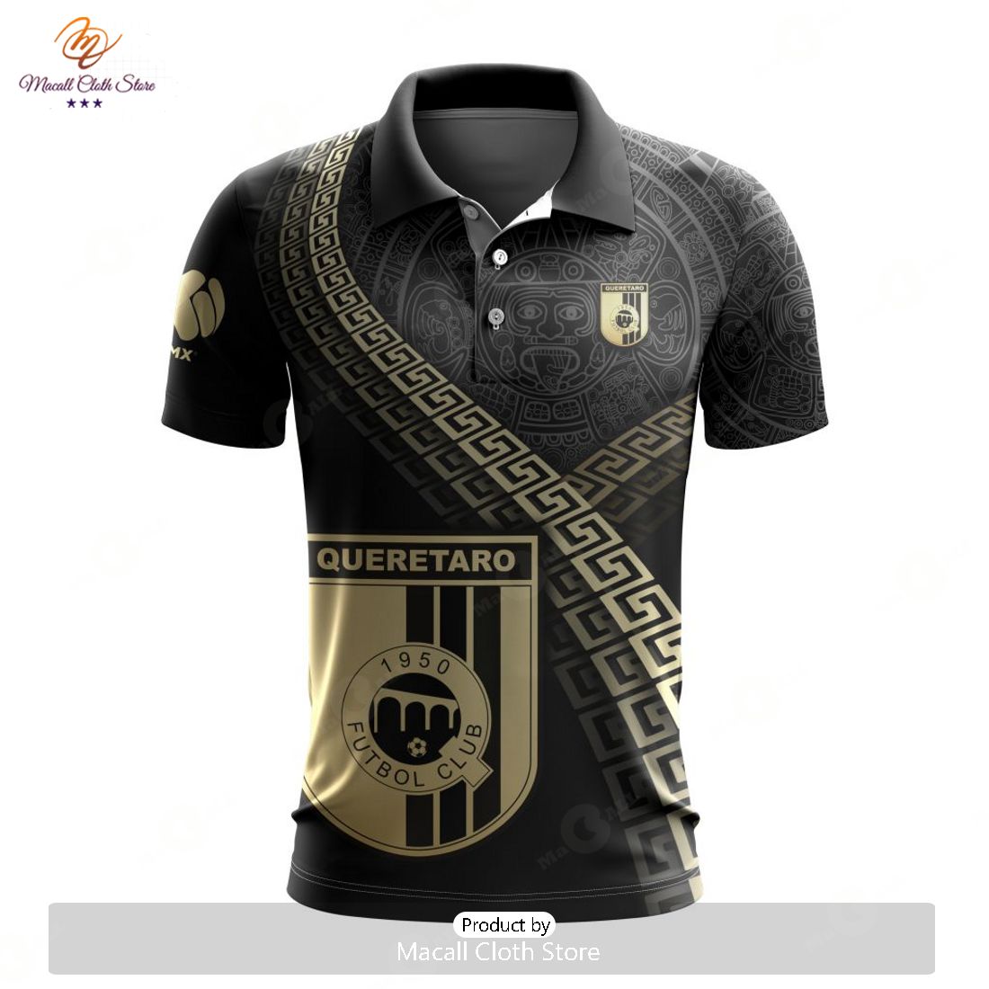 HOT Personalized LIGA MX Queretaro F.C Special Black And Gold Design Polo HOT Personalized LIGA MX Queretaro F.C Special Black And Gold Design Polo