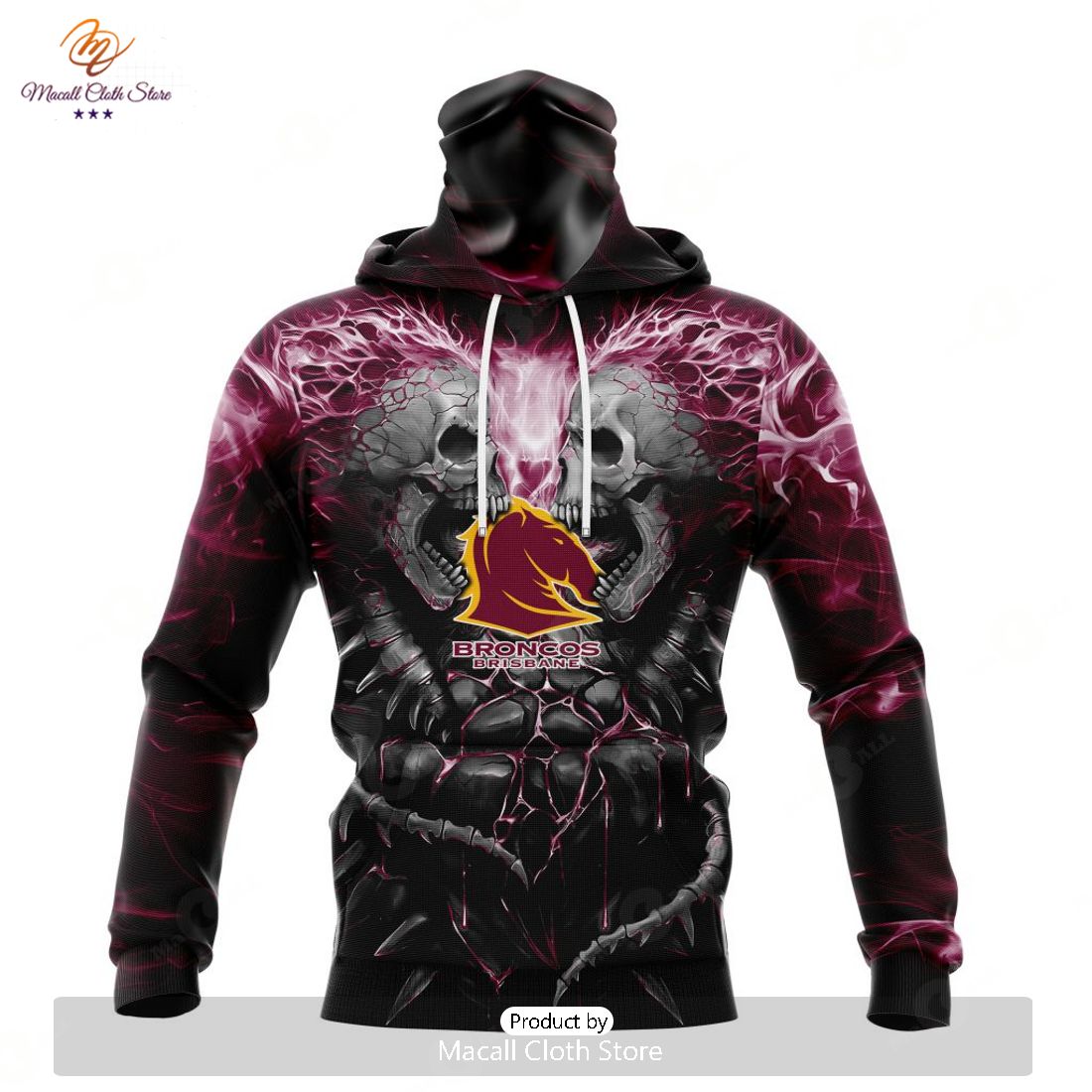 NRL Brisbane Broncos Special Skull Art Design Hoodie - Torunstyle