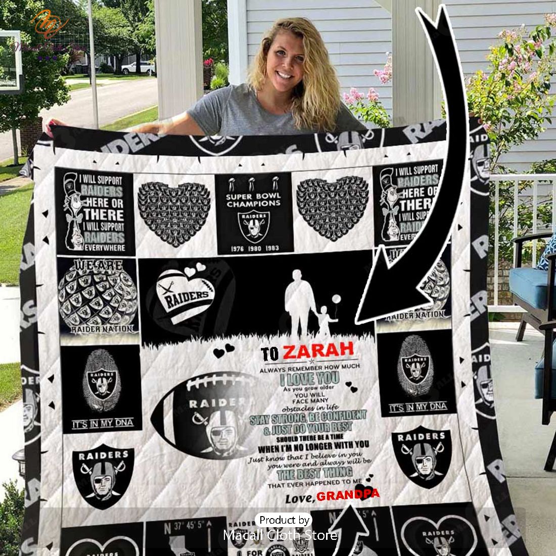 HOT Oakland Raiders Personalized Name Quilt Blanket