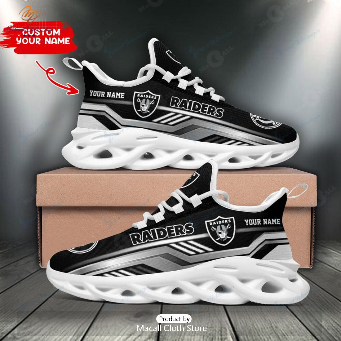 HOT Black Las Vegas Raiders Personalized Running Max Soul Sneaker 3D Print