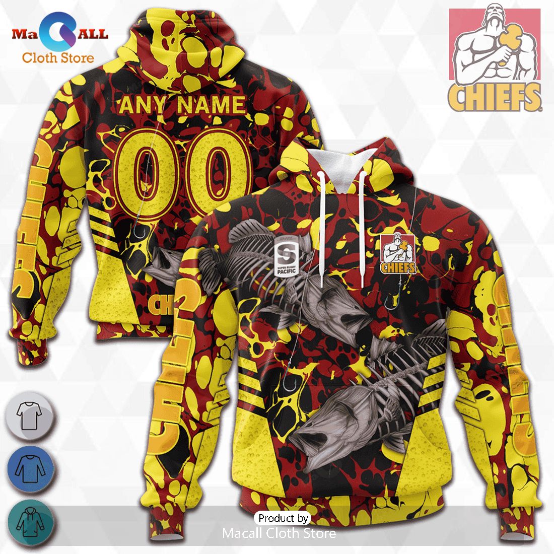 HOT Personalized Chiefs Barramundi Skeleton Fishing Hoodie Sweatshirt 3D