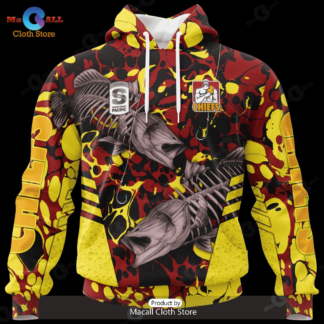 HOT Personalized Chiefs Barramundi Skeleton Fishing Hoodie Sweatshirt 3D