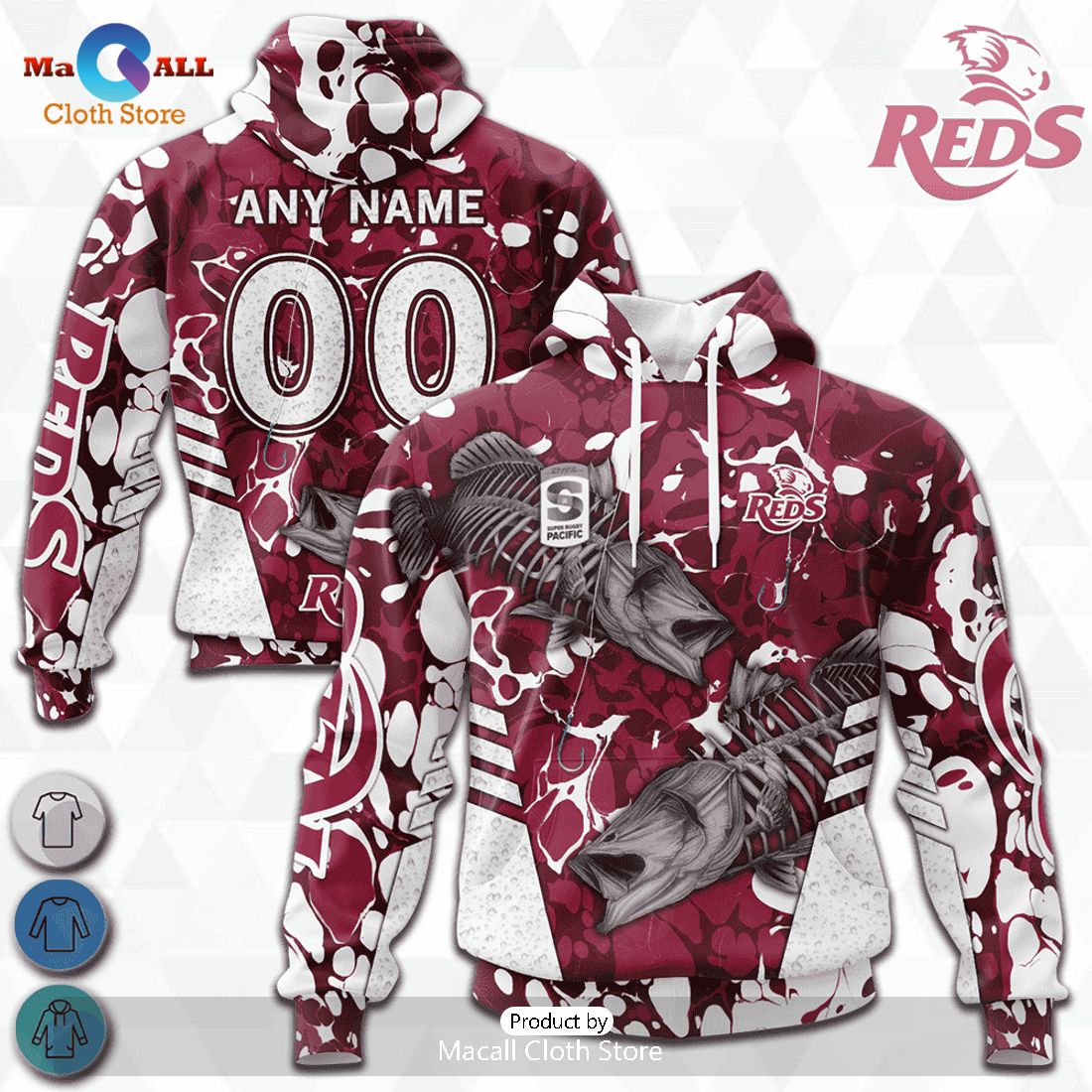 HOT Personalized Queensland Reds Barramundi Skeleton Fishing Hoodie Sweatshirt 3D HOT Personalized Queensland Reds Barramundi Skeleton Fishing Hoodie Sweatshirt 3D