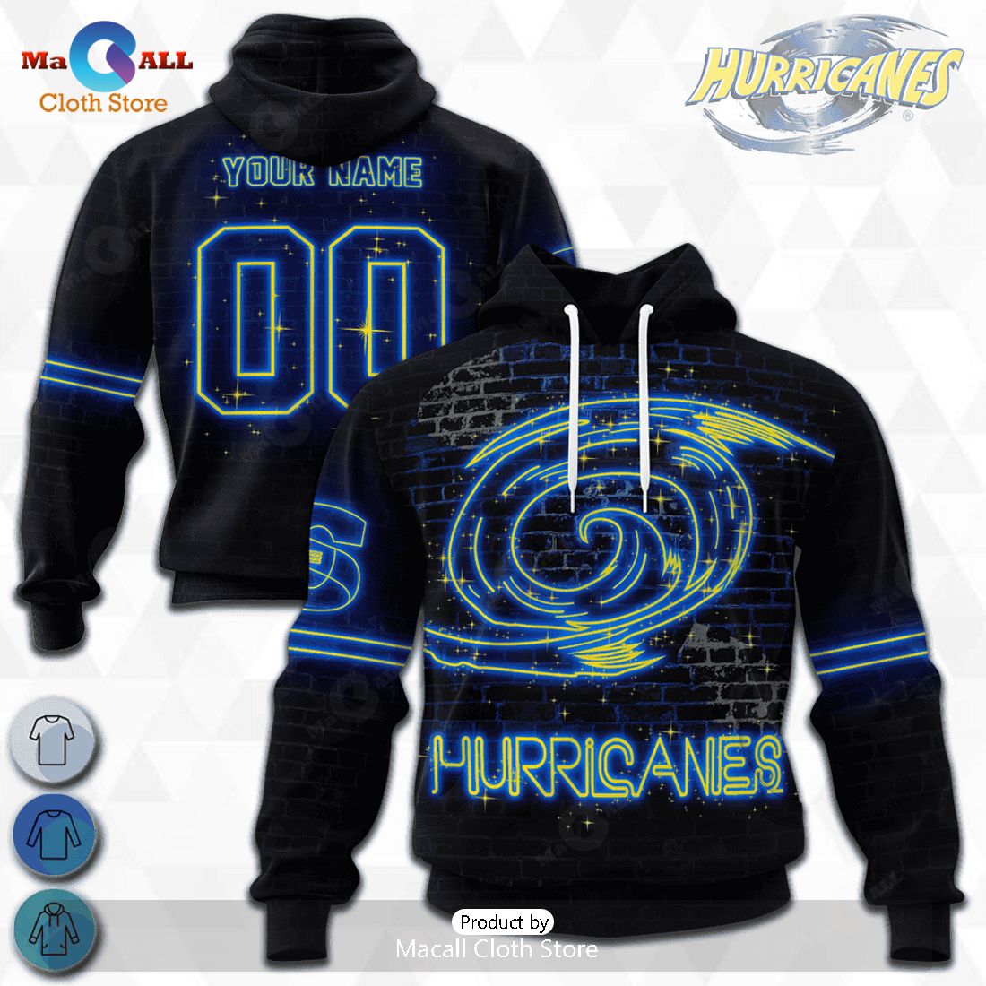 HOT Hurricanes Super Rugby Neon Personalized Hoodie Sweatshirt 3D HOT Hurricanes Super Rugby Neon Personalized Hoodie Sweatshirt 3D