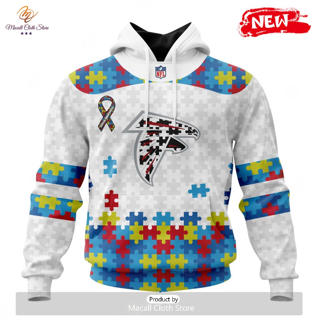 Personalized NFL Atlanta Falcons Special Autism Awareness Design Hoodie Sweatshirt 3D Personalized NFL Atlanta Falcons Special Autism Awareness Design Hoodie Sweatshirt 3D
