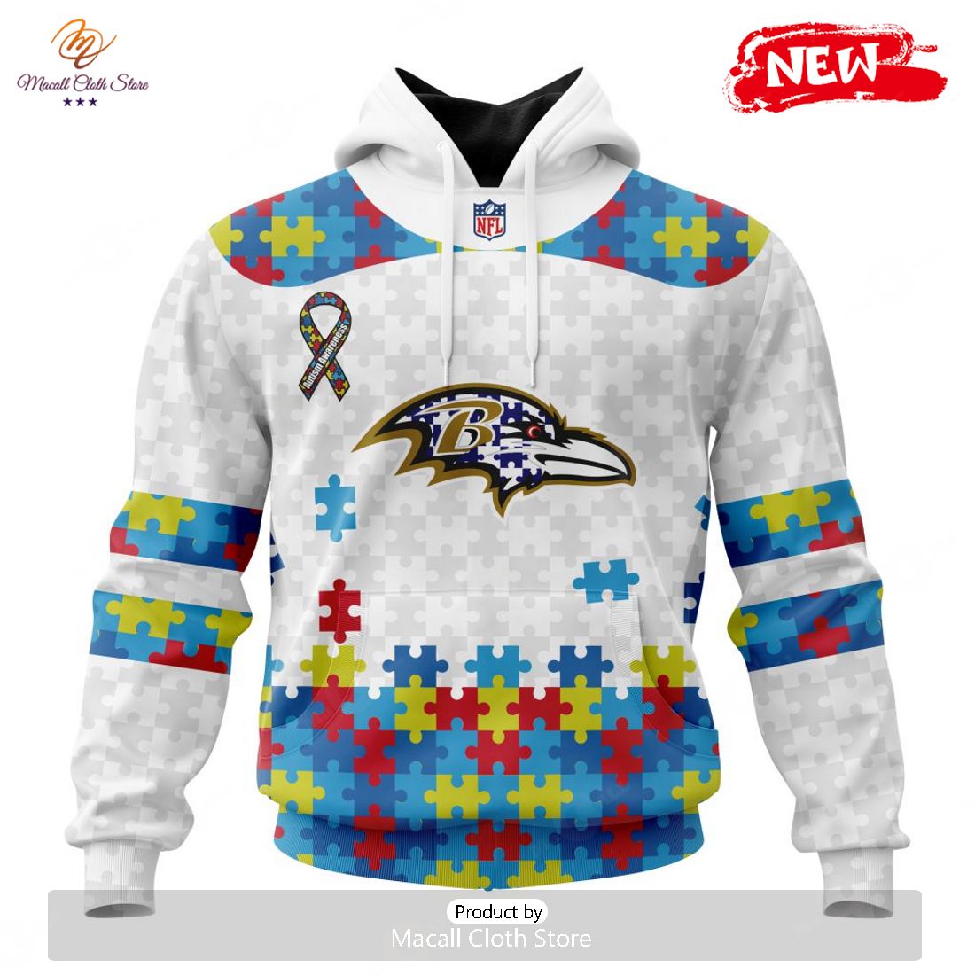 Personalized NFL Baltimore Ravens Special Autism Awareness Design Hoodie Sweatshirt 3D Personalized NFL Baltimore Ravens Special Autism Awareness Design Hoodie Sweatshirt 3D