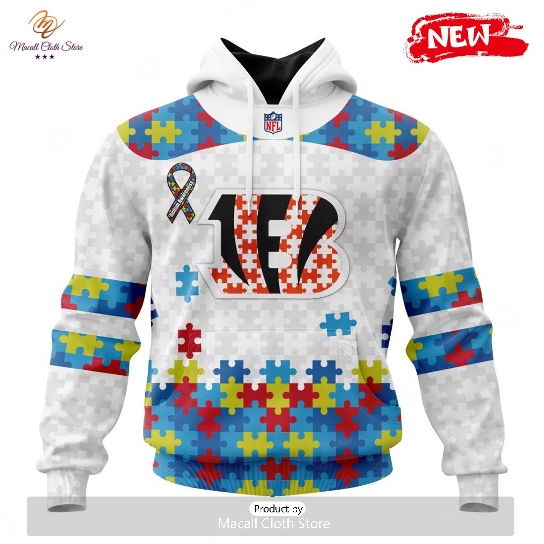 Custom Womens Bengals Hoodie 3D Lighthearted Autism Cincinnati Bengals Gift  - Personalized Gifts: Family, Sports, Occasions, Trending