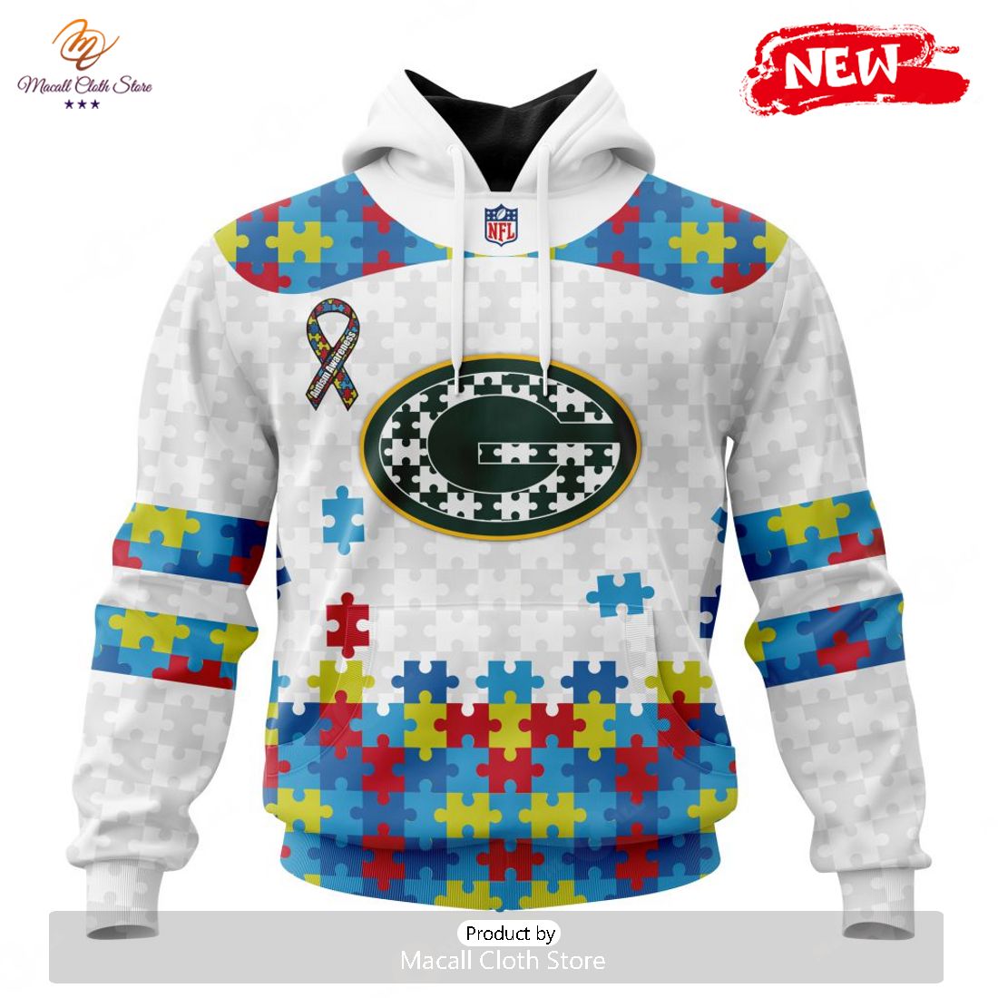 Personalized NFL Green Bay Packers Special Autism Awareness Design Hoodie Sweatshirt 3D