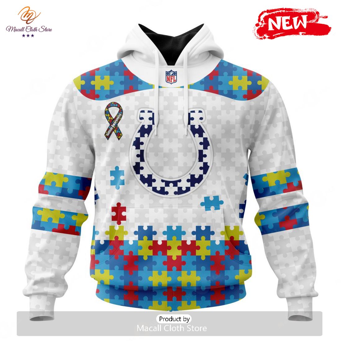 Personalized NFL Indianapolis Colts Special Autism Awareness Design Hoodie Sweatshirt 3D