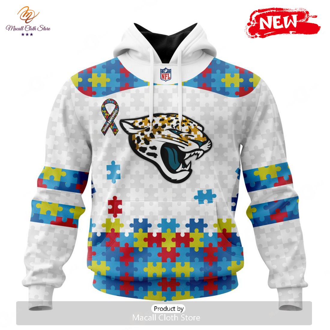 Personalized NFL Jacksonville Jaguars Special Autism Awareness Design Hoodie Sweatshirt 3D