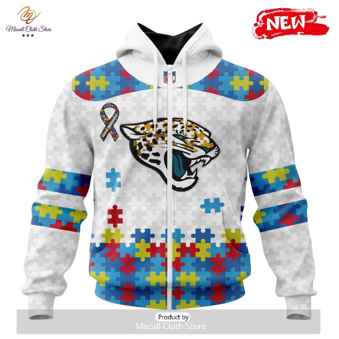 Personalized NFL Jacksonville Jaguars Special Autism Awareness Design Hoodie Sweatshirt 3D