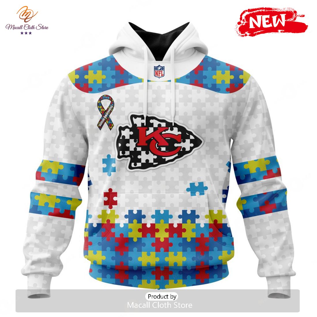 Personalized NFL Kansas City Chiefs Special Autism Awareness Design Hoodie Sweatshirt 3D