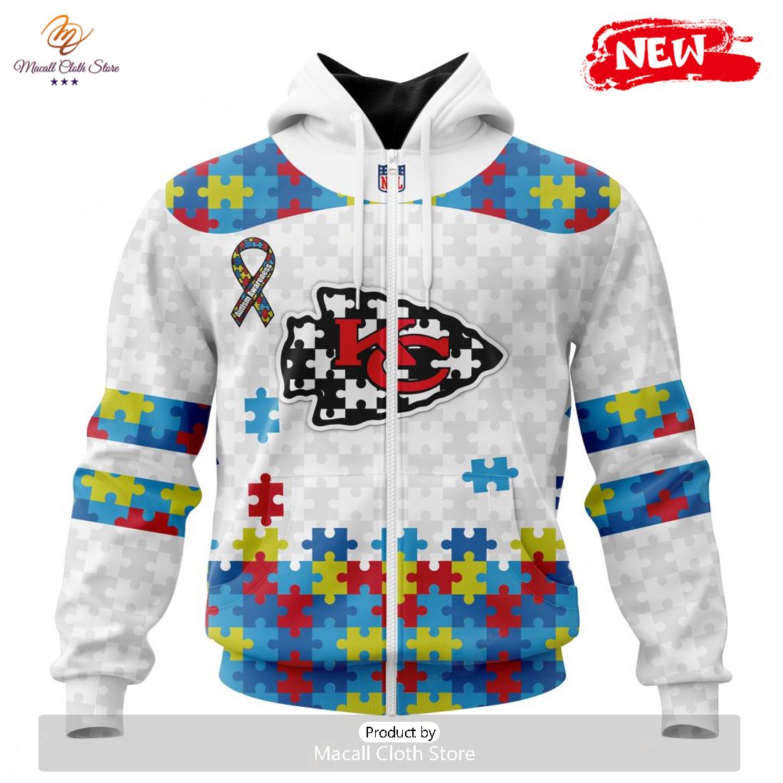 Persionalized NFL Kansas City Chiefs Special Autism Awareness Design Hoodie  - Torunstyle