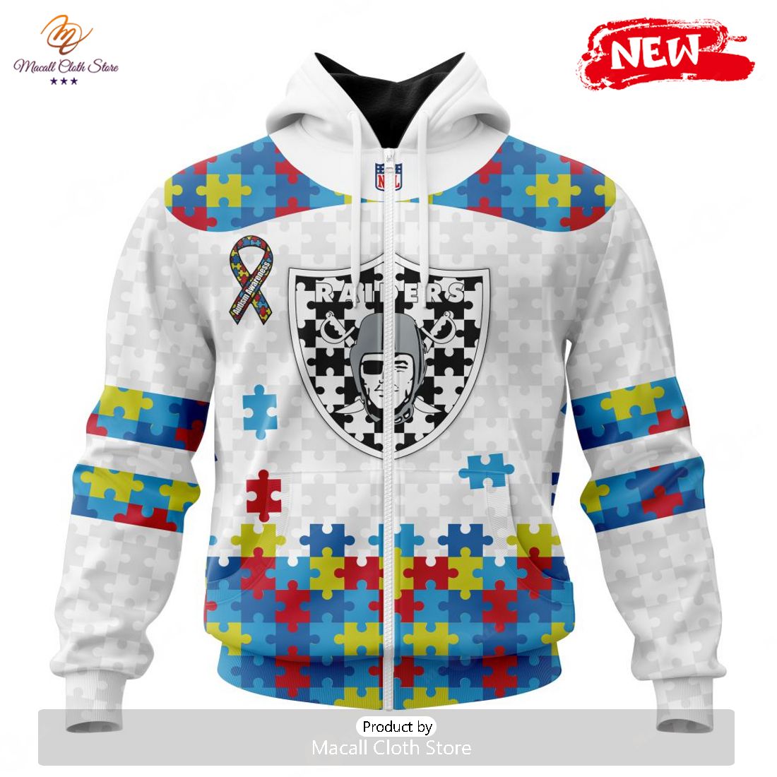 Personalized NFL Las Vegas Raiders Special Autism Awareness Design Hoodie Sweatshirt 3D