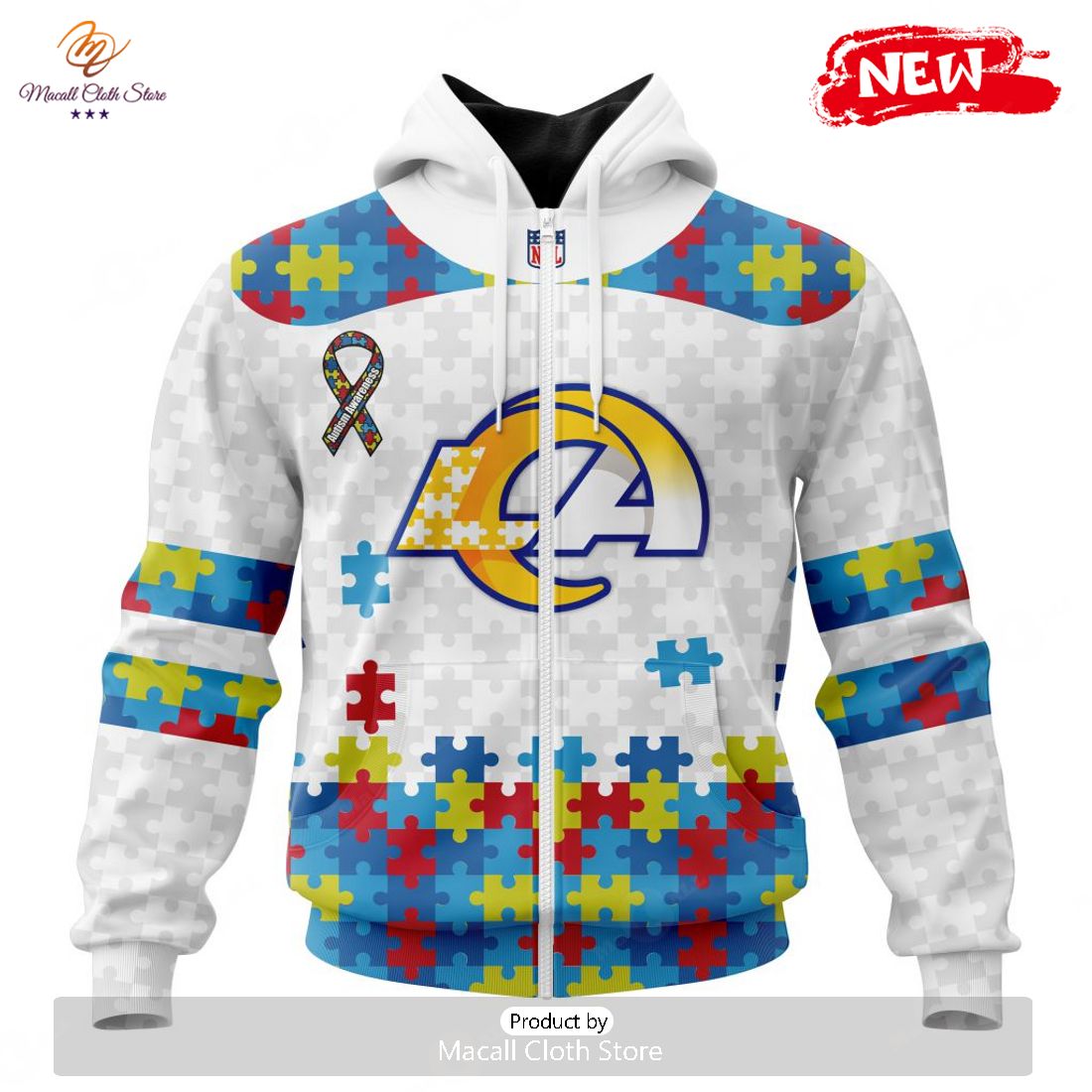 Personalized NFL Los Angeles Rams Special Autism Awareness Design Hoodie Sweatshirt 3D