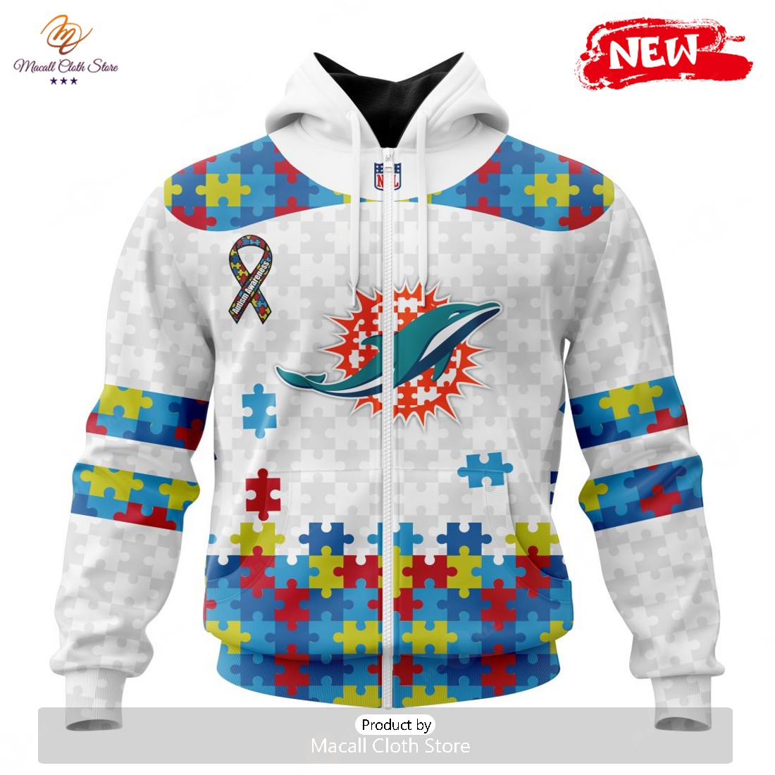 Personalized NFL Miami Dolphins Special Autism Awareness Design Hoodie Sweatshirt 3D