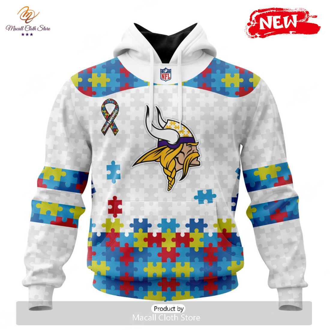 Personalized NFL Minnesota Vikings Special Autism Awareness Design Hoodie Sweatshirt 3D