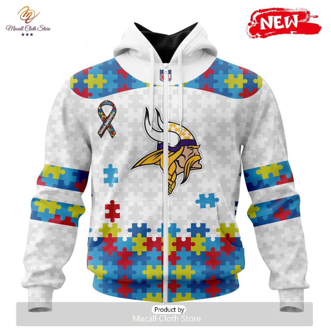 Personalized NFL Minnesota Vikings Special Autism Awareness Design Hoodie Sweatshirt 3D