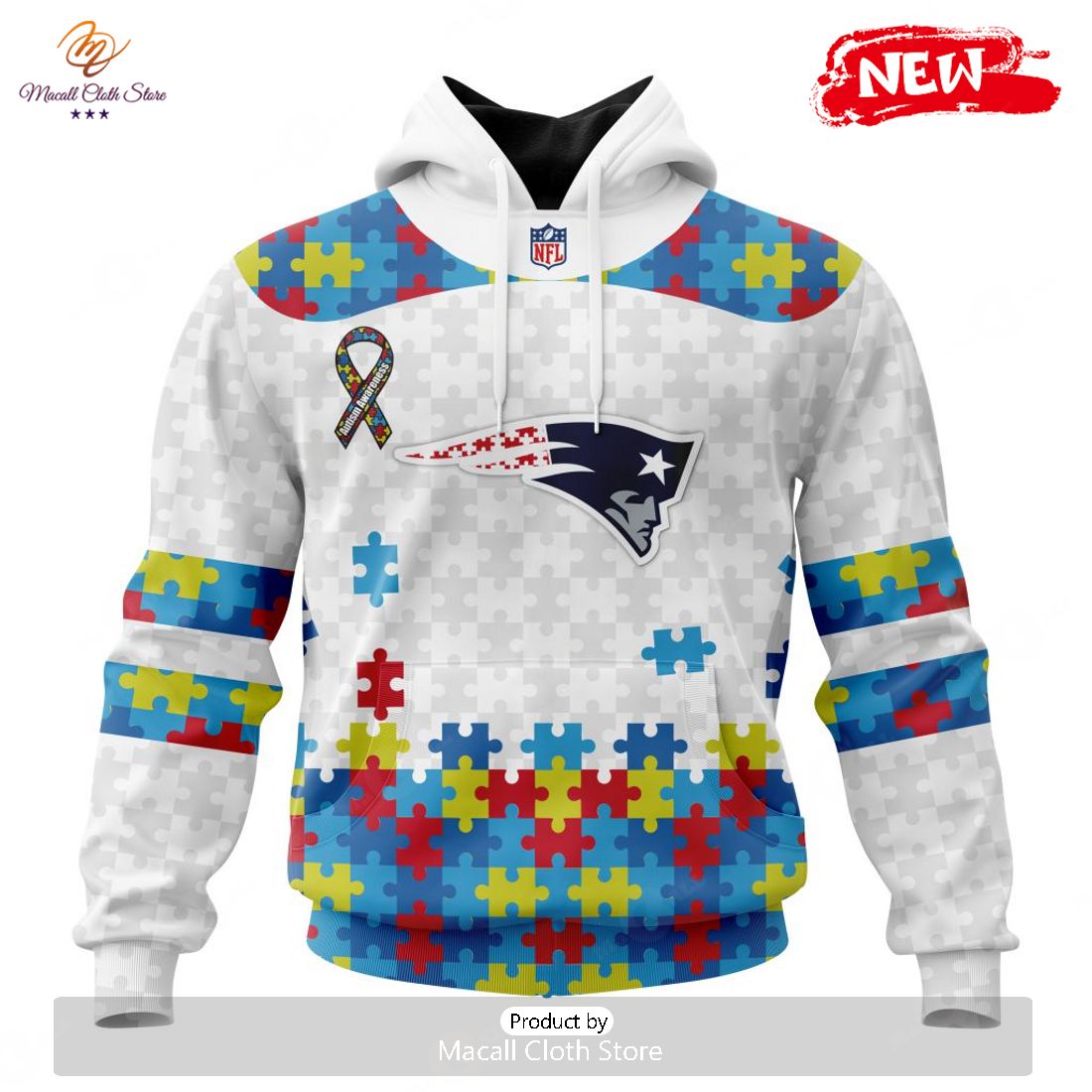 Personalized NFL New England Patriots Special Autism Awareness Design Hoodie Sweatshirt 3D