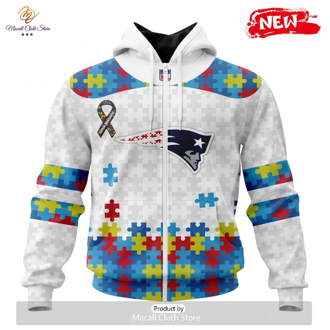 Personalized NFL New England Patriots Special Autism Awareness Design Hoodie Sweatshirt 3D