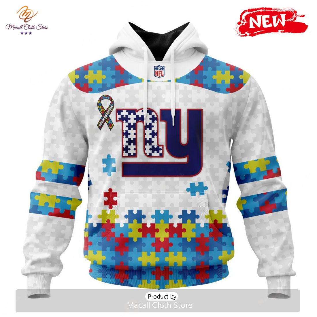Personalized NFL New York Giants Special Autism Awareness Design Hoodie Sweatshirt 3D