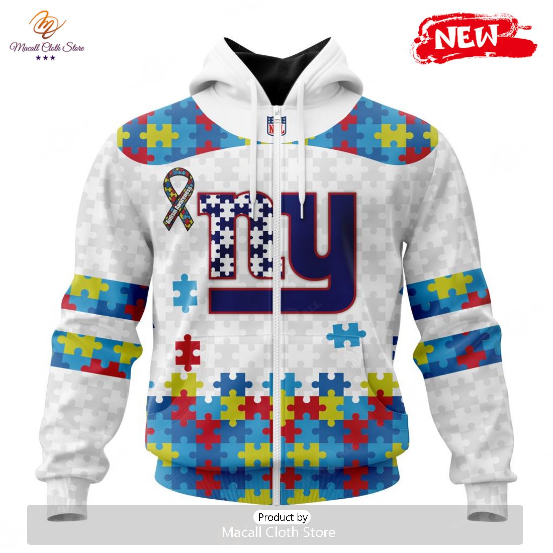 Personalized NFL New York Giants Special Autism Awareness Design Hoodie Sweatshirt 3D