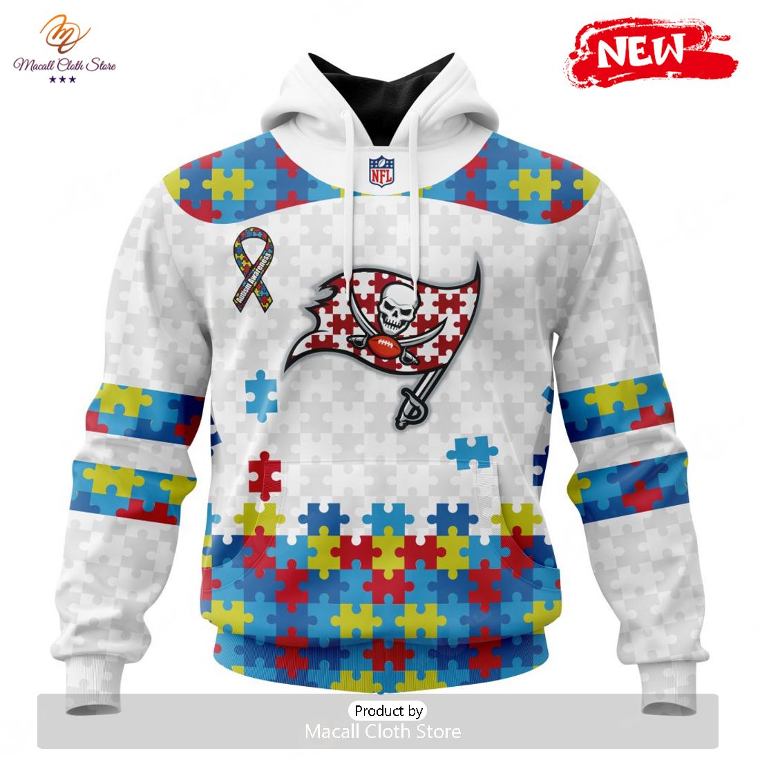 Personalized NFL Tampa Bay Buccaneers Special Autism Awareness Design Hoodie Sweatshirt 3D Personalized NFL Tampa Bay Buccaneers Special Autism Awareness Design Hoodie Sweatshirt 3D