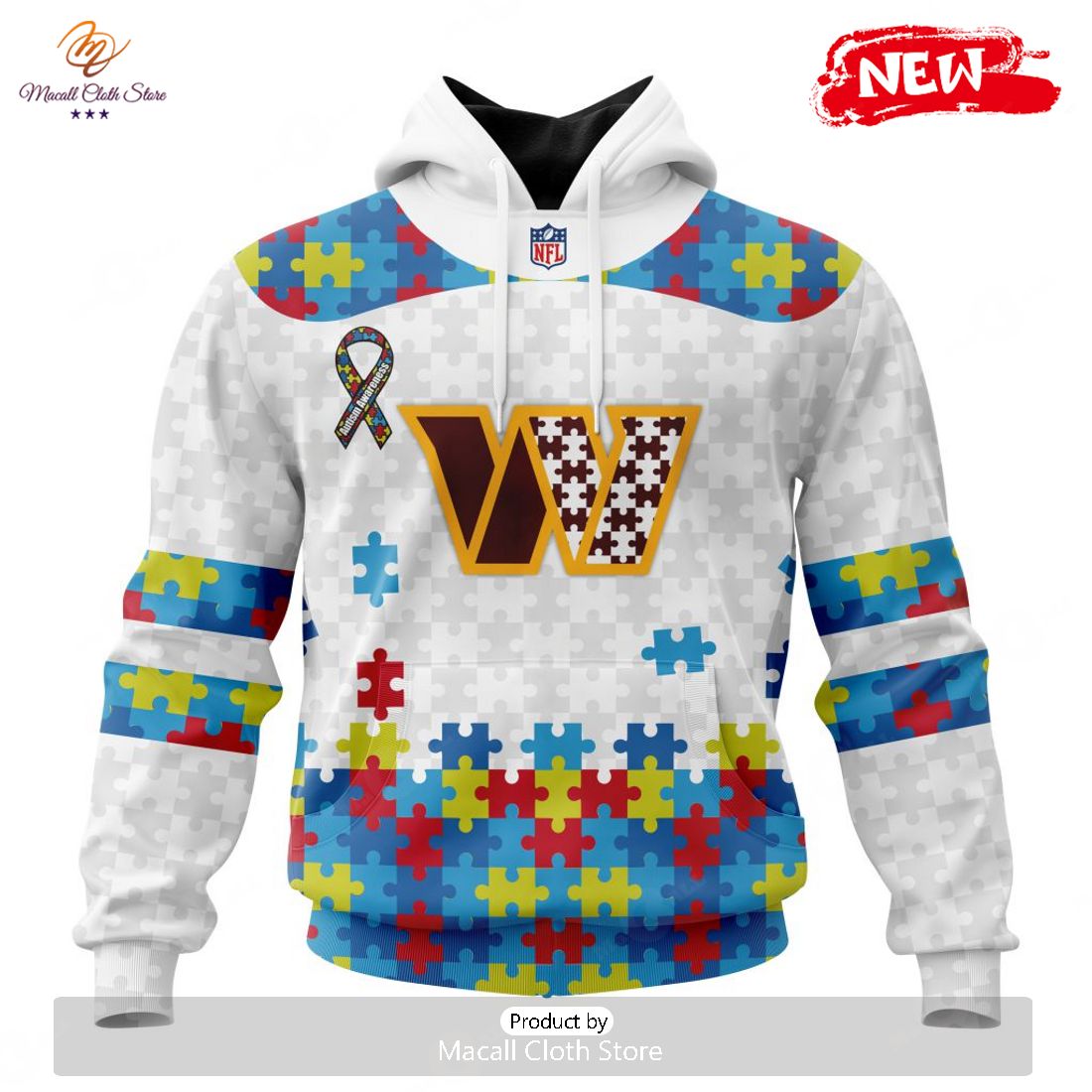 Personalized NFL Washington Commanders Special Autism Awareness Design Hoodie Sweatshirt 3D Personalized NFL Washington Commanders Special Autism Awareness Design Hoodie Sweatshirt 3D