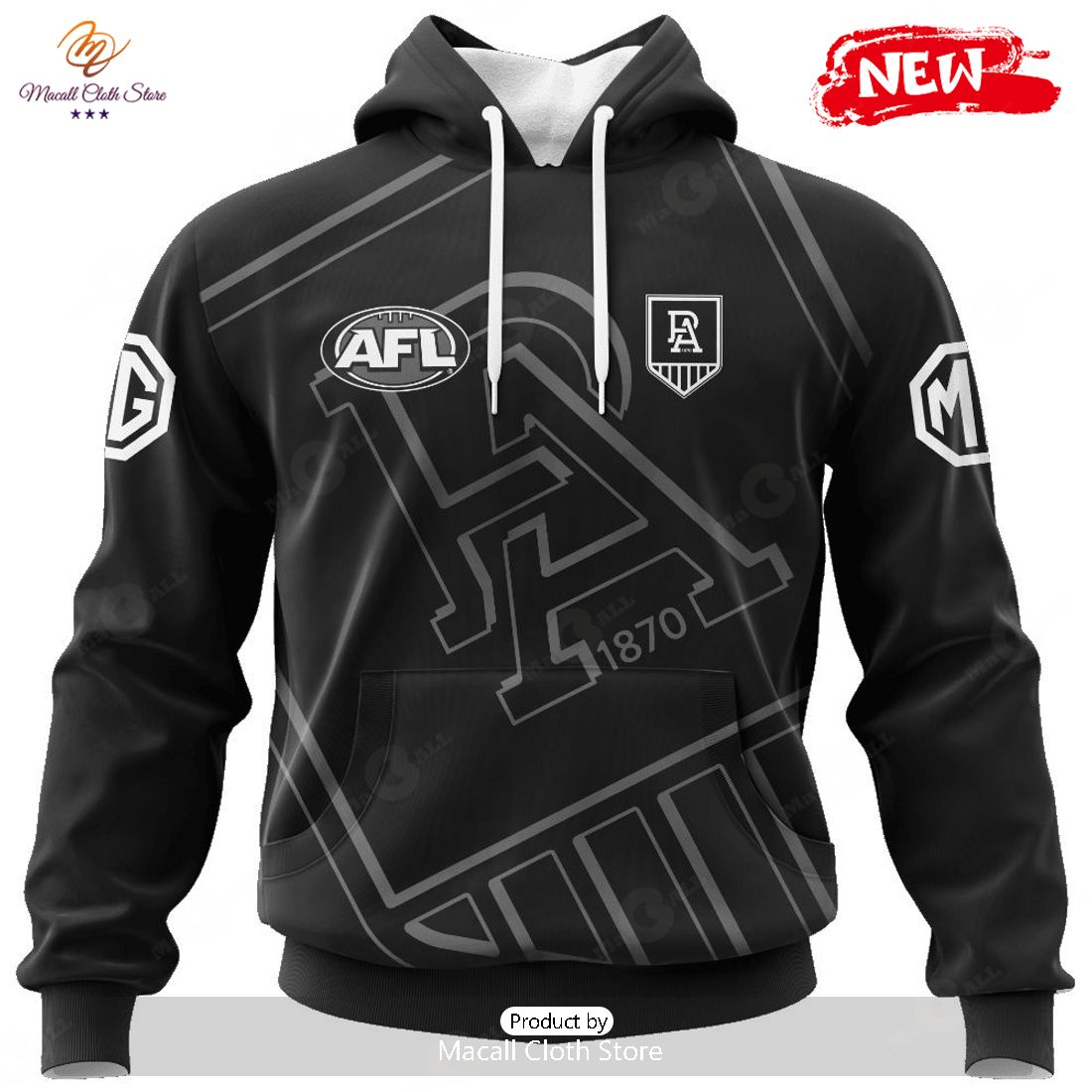 HOT Personalized AFL Port Adelaide Football Club Special Monochrome Design Hoodie Sweatshirt 3D HOT Personalized AFL Port Adelaide Football Club Special Monochrome Design Hoodie Sweatshirt 3D