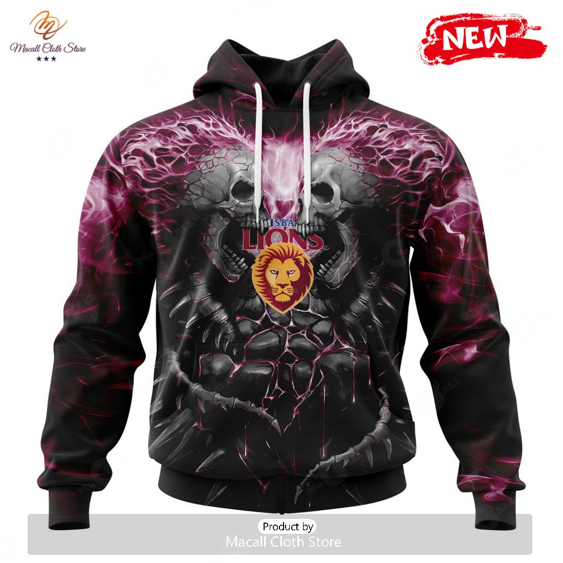 HOT AFL Brisbane Lions Special Skull Art Design Hoodie Sweatshirt 3D
