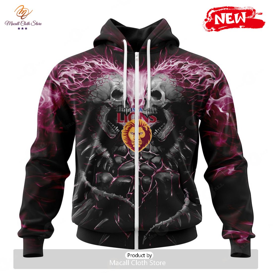 HOT AFL Brisbane Lions Special Skull Art Design Hoodie Sweatshirt 3D