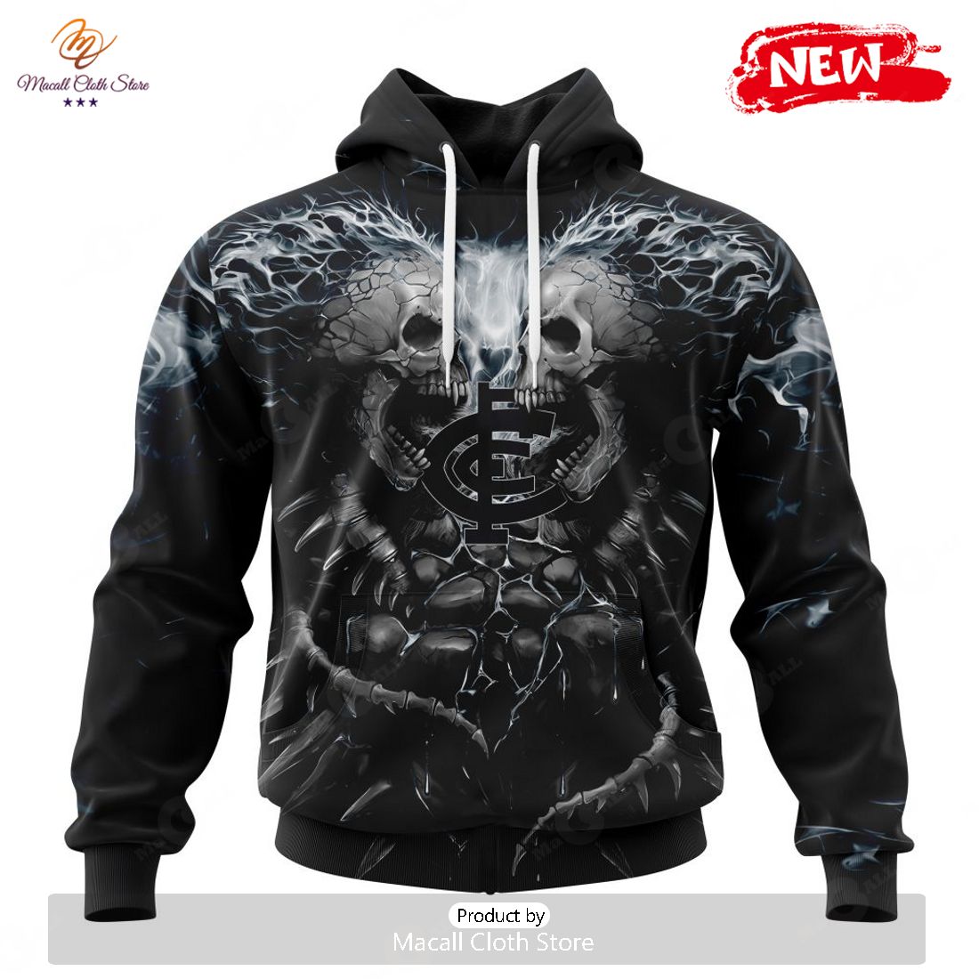 HOT AFL Carlton Football Club Special Skull Art Design Hoodie Sweatshirt 3D