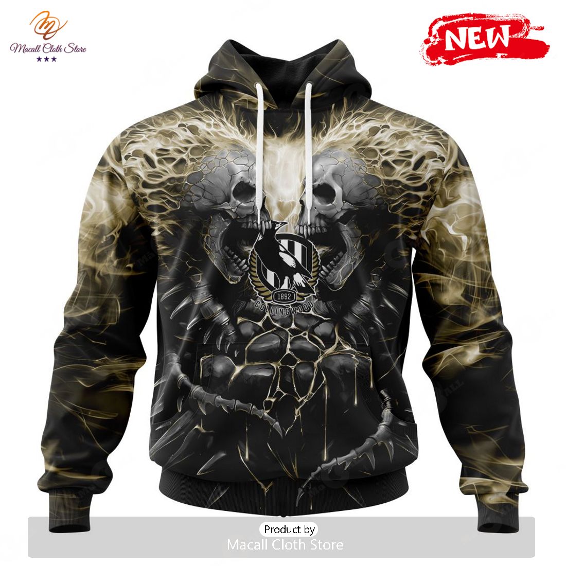 HOT AFL Collingwood Football Club Special Skull Art Design Hoodie Sweatshirt 3D