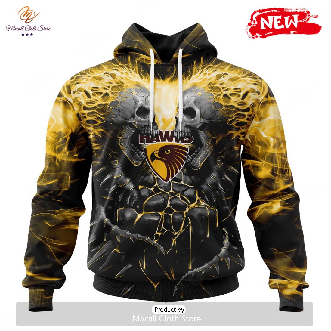 HOT AFL Hawthorn Football Club Special Skull Art Design Hoodie Sweatshirt 3D
