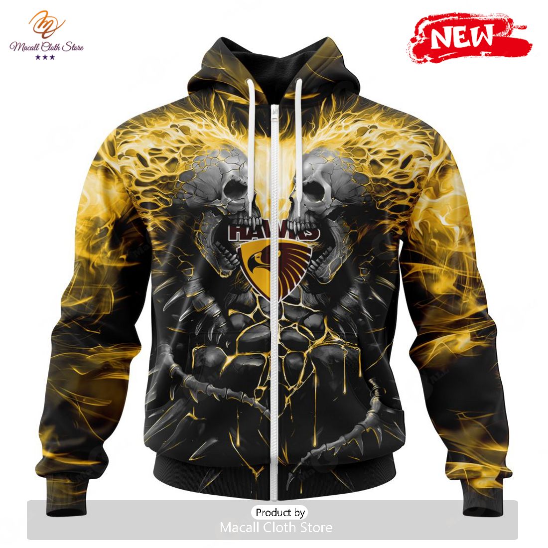 HOT AFL Hawthorn Football Club Special Skull Art Design Hoodie Sweatshirt 3D