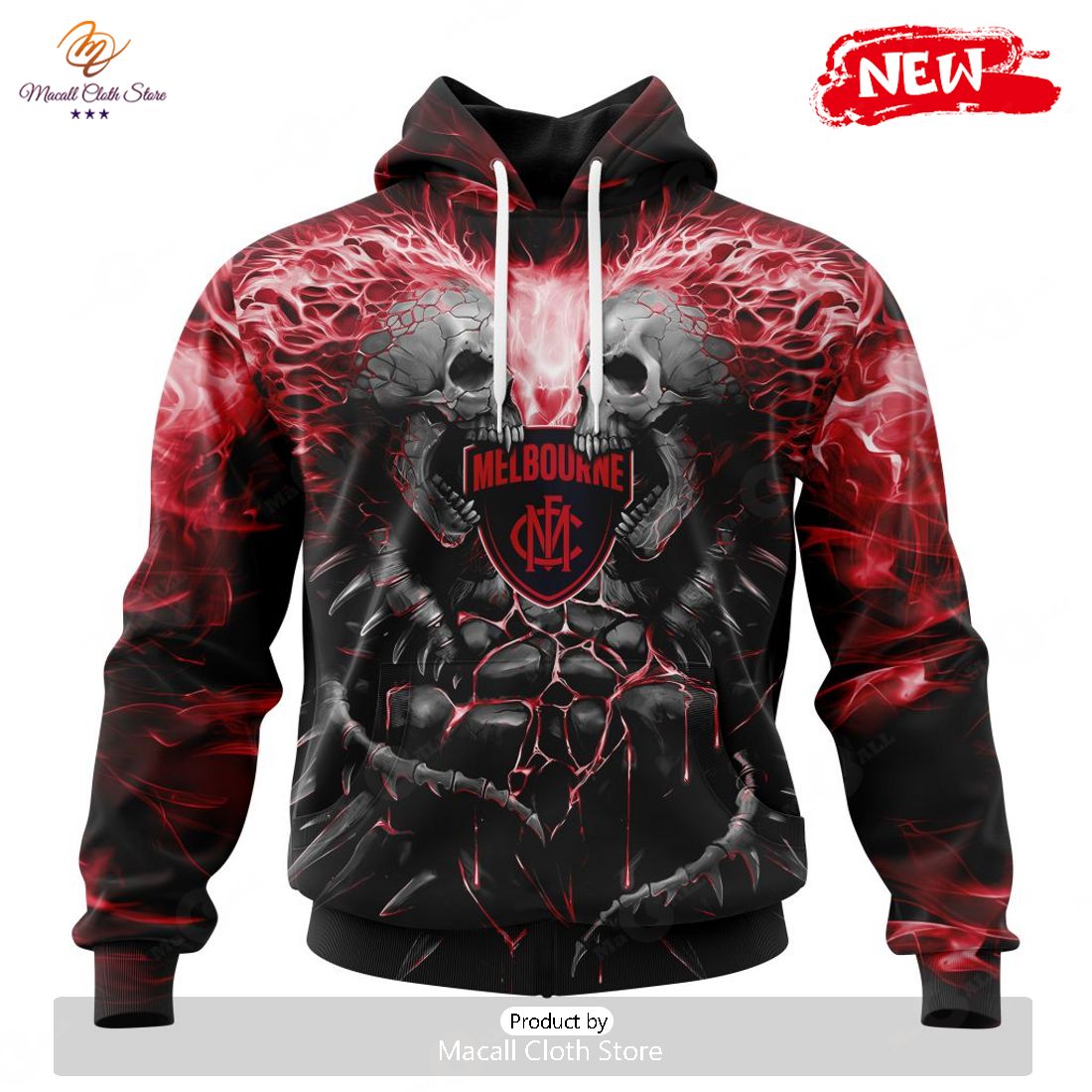 HOT AFL Melbourne Football Club Special Skull Art Design Hoodie Sweatshirt 3D