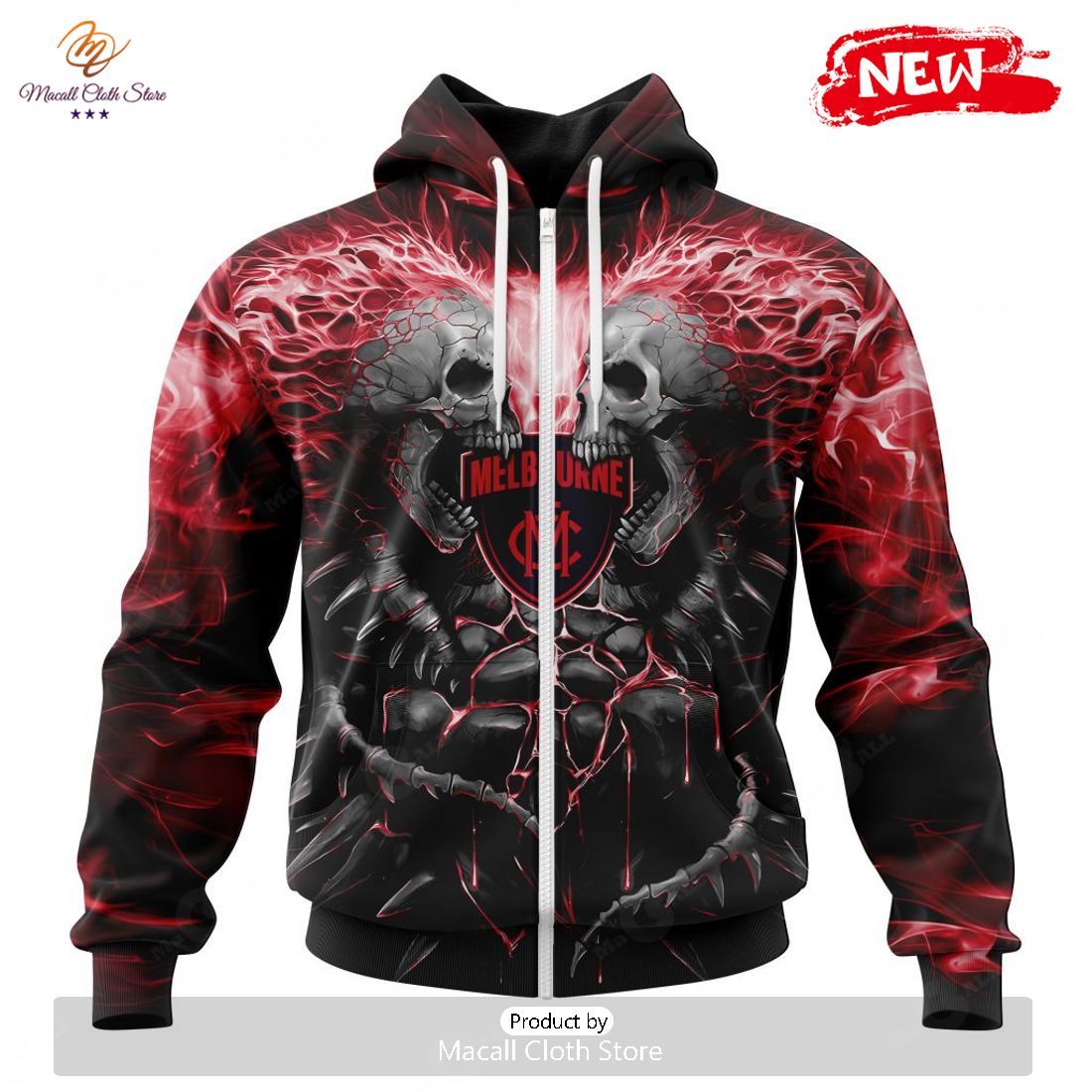 HOT AFL Melbourne Football Club Special Skull Art Design Hoodie Sweatshirt 3D