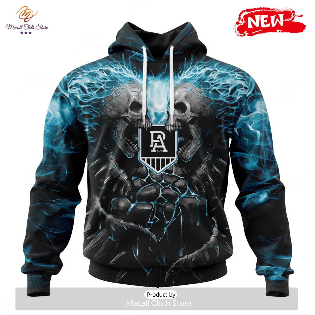HOT AFL Port Adelaide Football Club Special Skull Art Design Hoodie Sweatshirt 3D