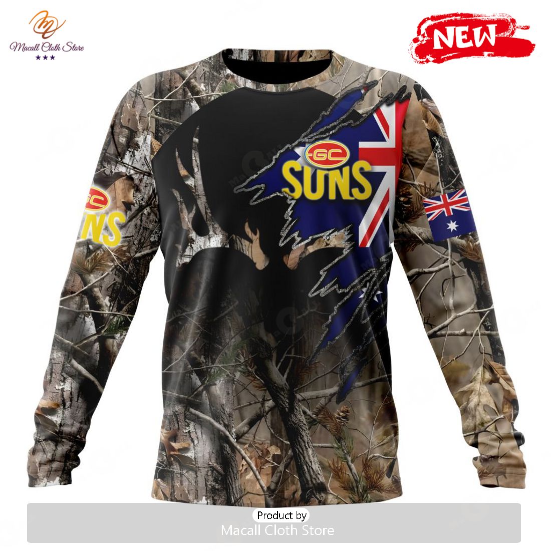 HOT Personalized AFL Gold Coast Suns Special Camo Realtree Hunting Hoodie Sweatshirt 3D HOT Personalized AFL Gold Coast Suns Special Camo Realtree Hunting Hoodie Sweatshirt 3D