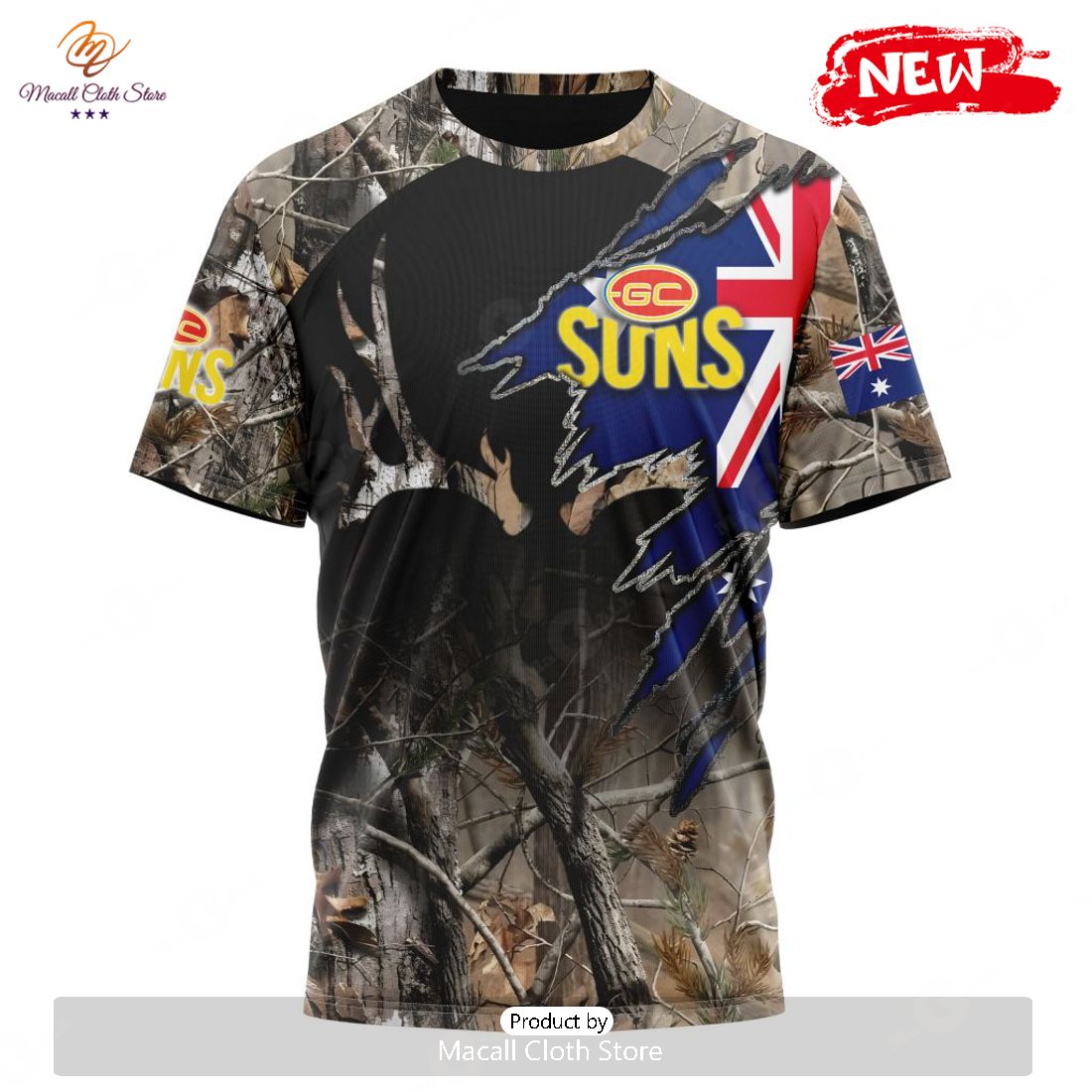 HOT Personalized AFL Gold Coast Suns Special Camo Realtree Hunting Hoodie Sweatshirt 3D HOT Personalized AFL Gold Coast Suns Special Camo Realtree Hunting Hoodie Sweatshirt 3D