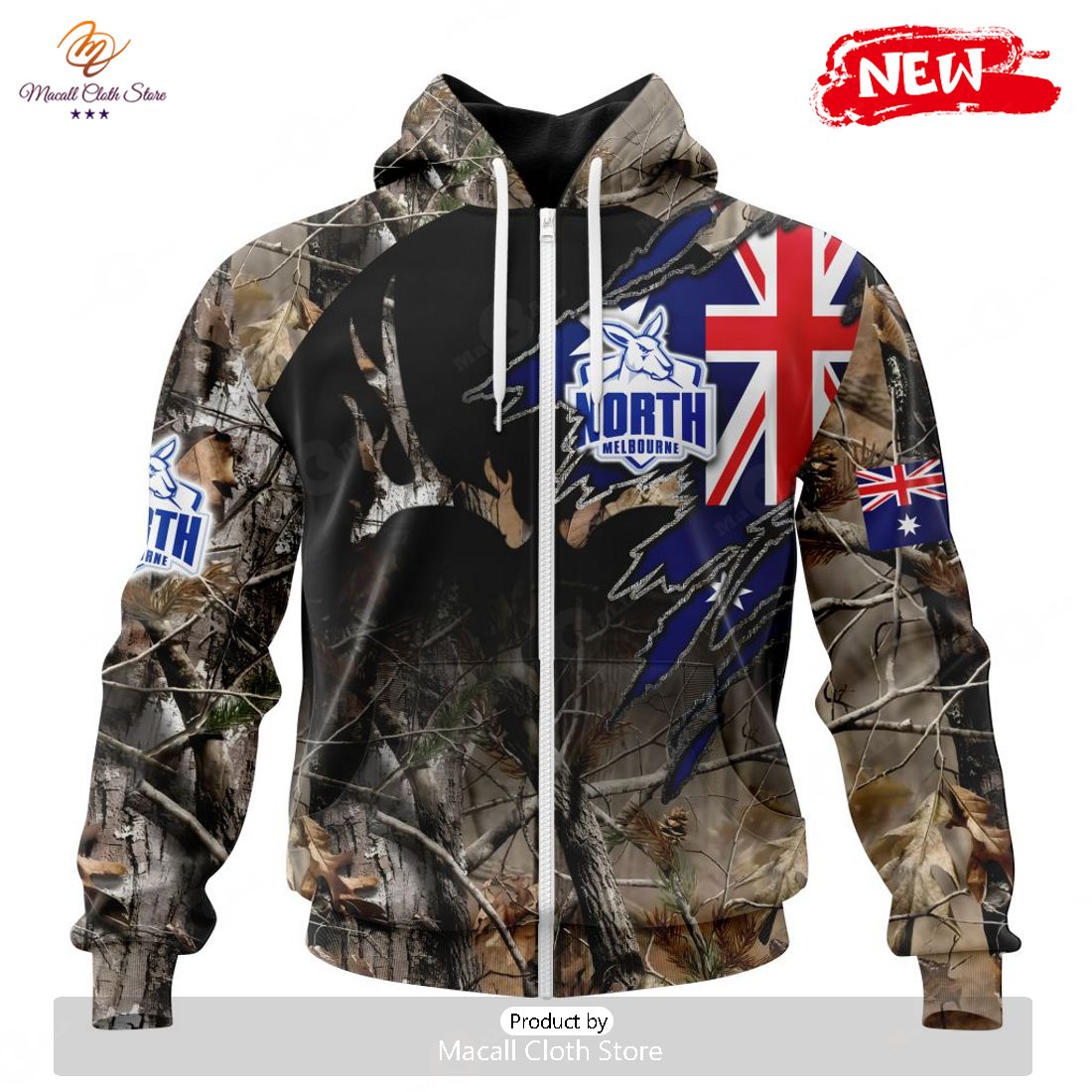 HOT Personalized AFL North Melbourne Football Club Special Camo Realtree Hunting Hoodie Sweatshirt 3D
