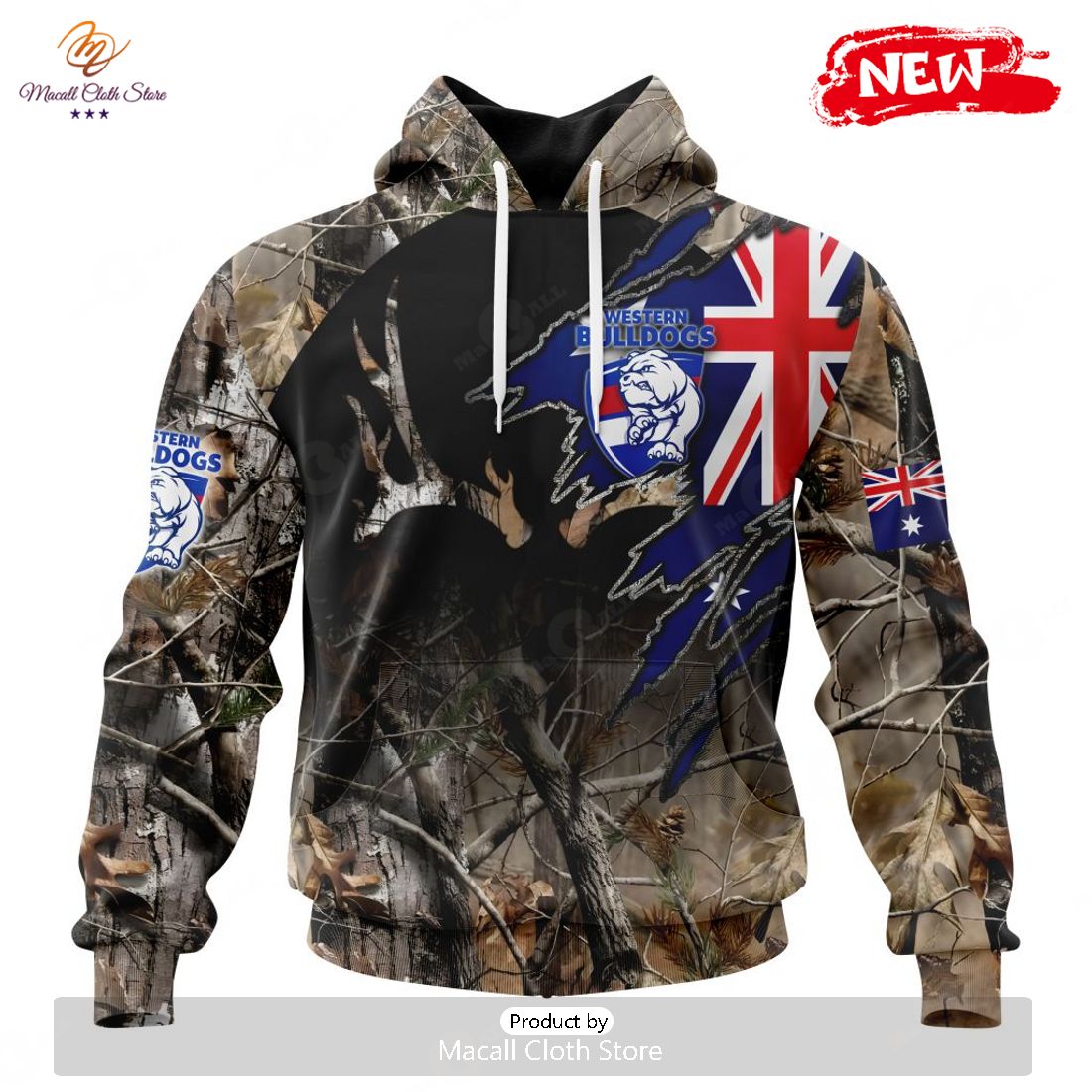 HOT Personalized AFL Western Bulldogs Special Camo Realtree Hunting Hoodie Sweatshirt 3D