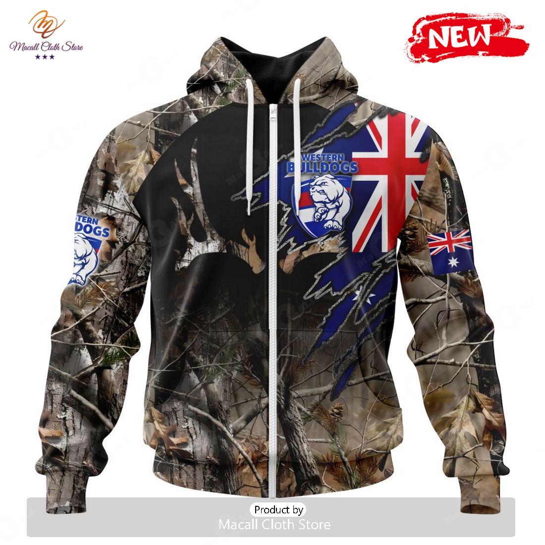 HOT Personalized AFL Western Bulldogs Special Camo Realtree Hunting Hoodie Sweatshirt 3D