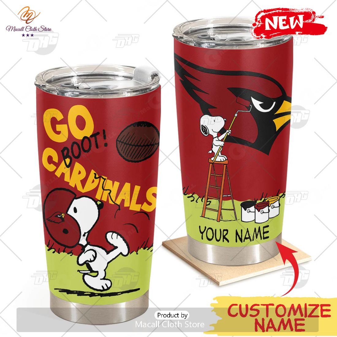 HOT Personalize NFL Arizona Cardinals Snoopy Stainless Steel Tumbler HOT Personalize NFL Arizona Cardinals Snoopy Stainless Steel Tumbler