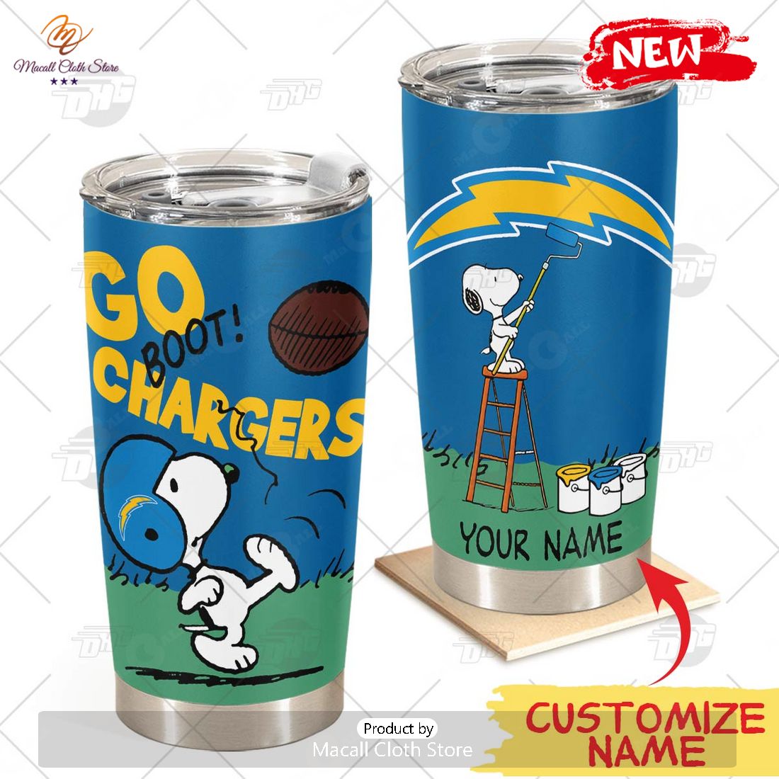 HOT Personalize NFL Los Angeles Chargers Snoopy Stainless Steel Tumbler