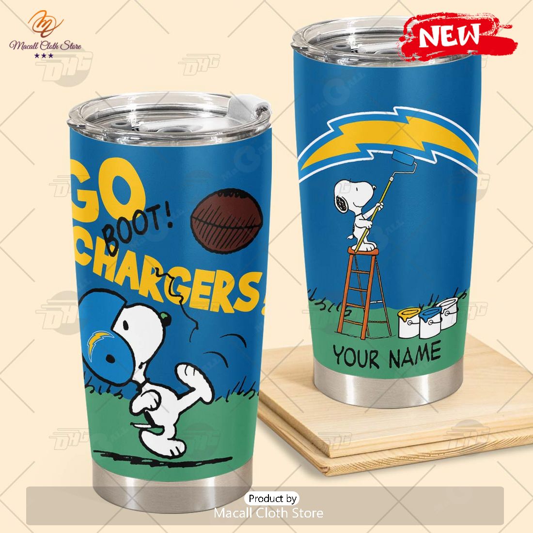 HOT Personalize NFL Los Angeles Chargers Snoopy Stainless Steel Tumbler