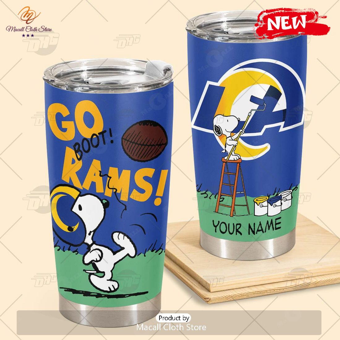 HOT Personalize NFL Los Angeles Rams Snoopy Stainless Steel Tumbler