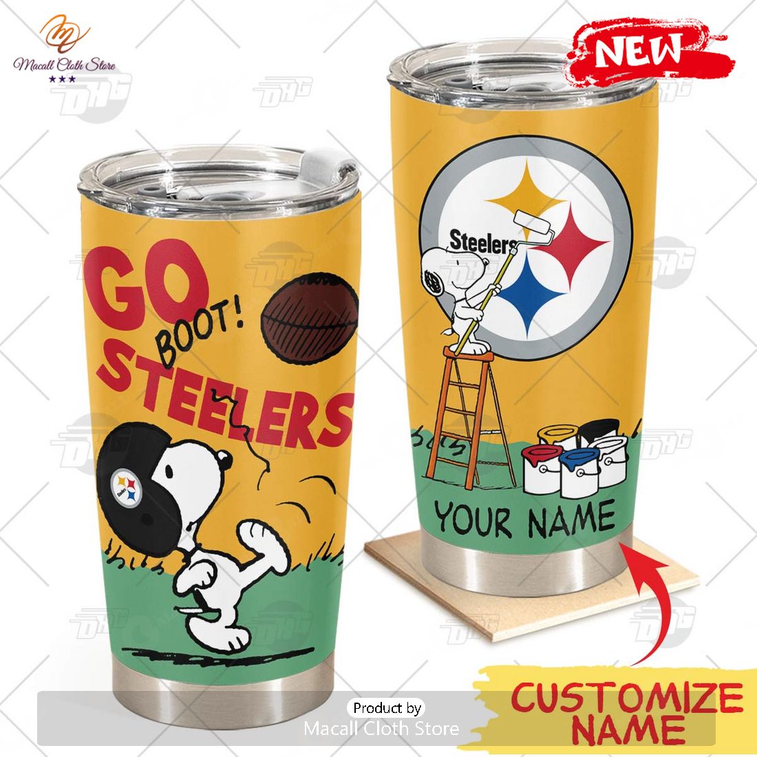 HOT Personalize NFL Pittsburgh Steelers Snoopy Stainless Steel Tumbler