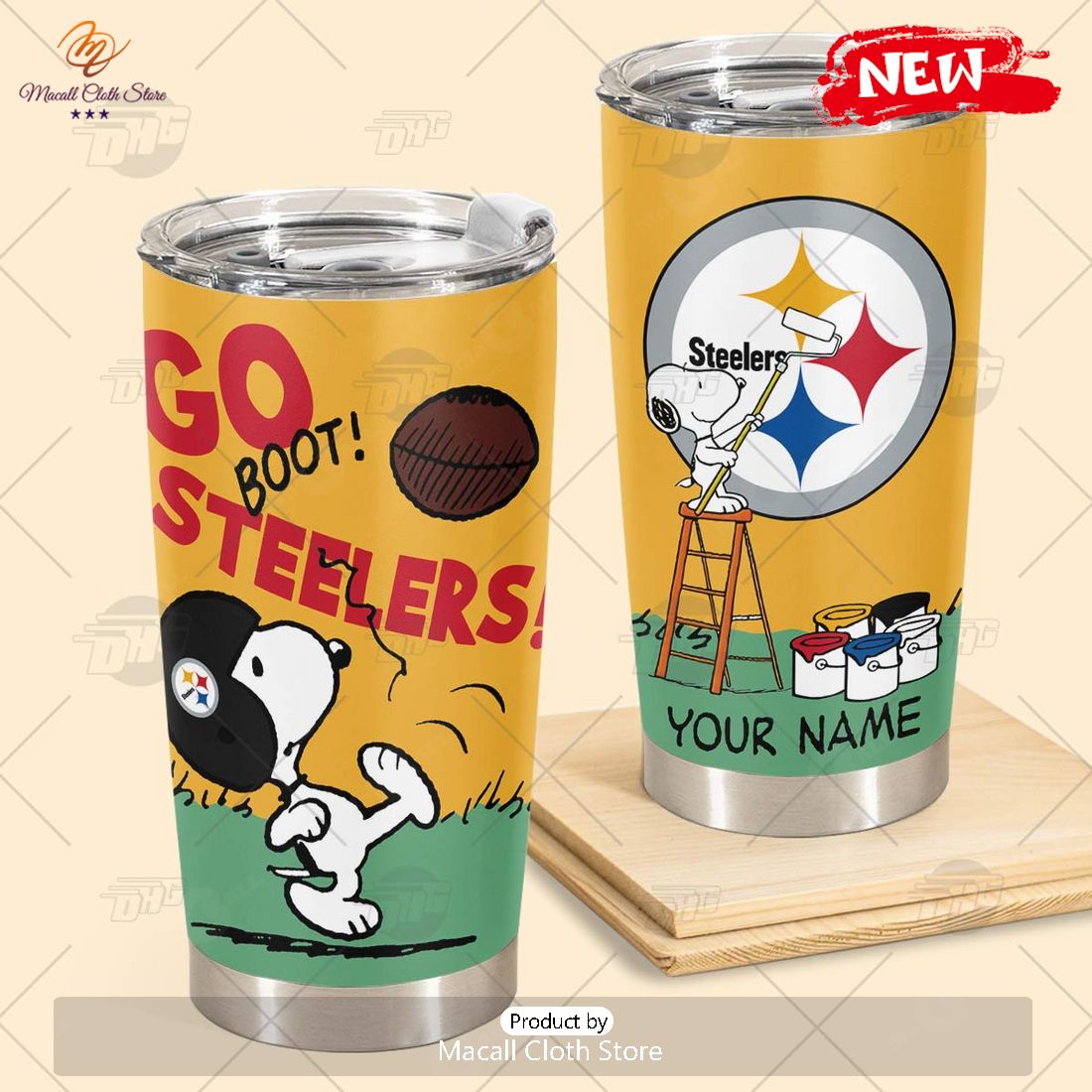 HOT Personalize NFL Pittsburgh Steelers Snoopy Stainless Steel Tumbler