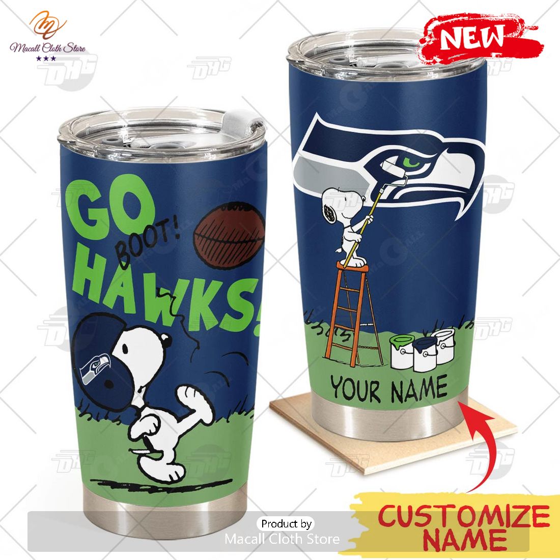 HOT Personalize NFL Seattle Seahawks Snoopy Stainless Steel Tumbler